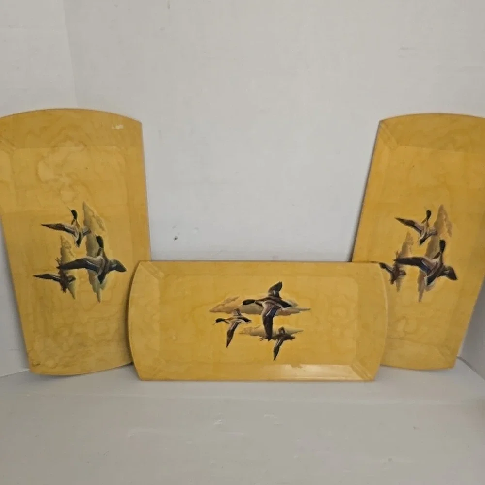 Vintage HASKO - Haskelite (2) LAP TRAYs DUCKS FLYING Mallard‎ Duck Lithograph